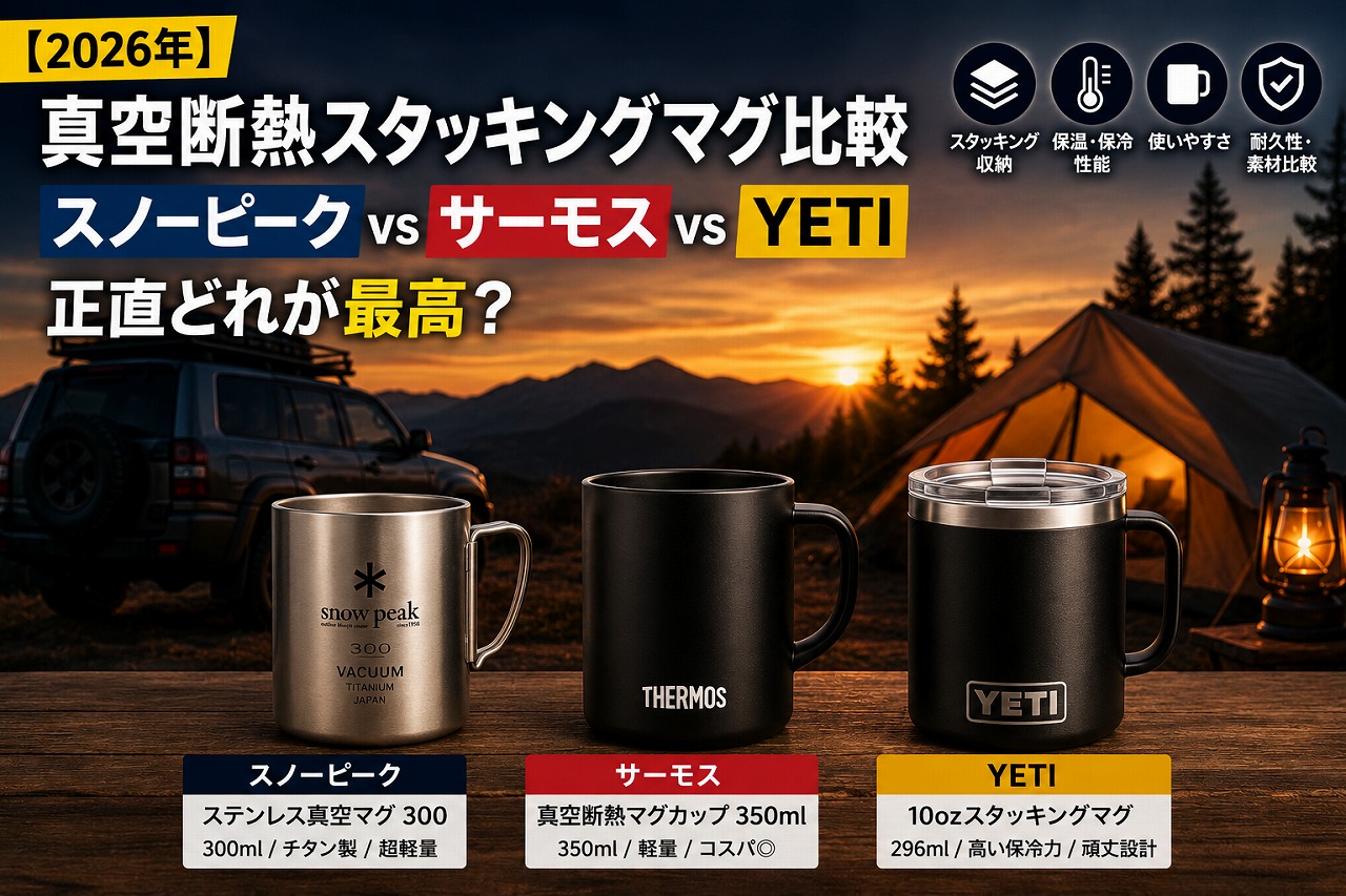 【2026年】真空断熱スタッキングマグ比較｜スノーピーク vs サーモス vs YETI 正直どれが最高？
