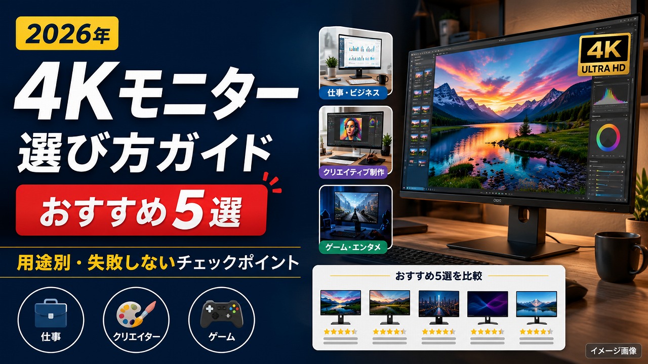 【2026年】4Kモニター選び方ガイド｜用途別おすすめ5選と失敗しないチェックポイント