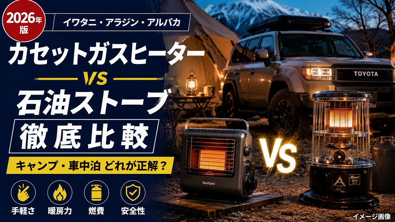 【2026年】カセットガスヒーター vs 石油ストーブ徹底比較｜イワタニ・アラジン・アルパカ、キャンプ＆車中泊にはどれが正解？