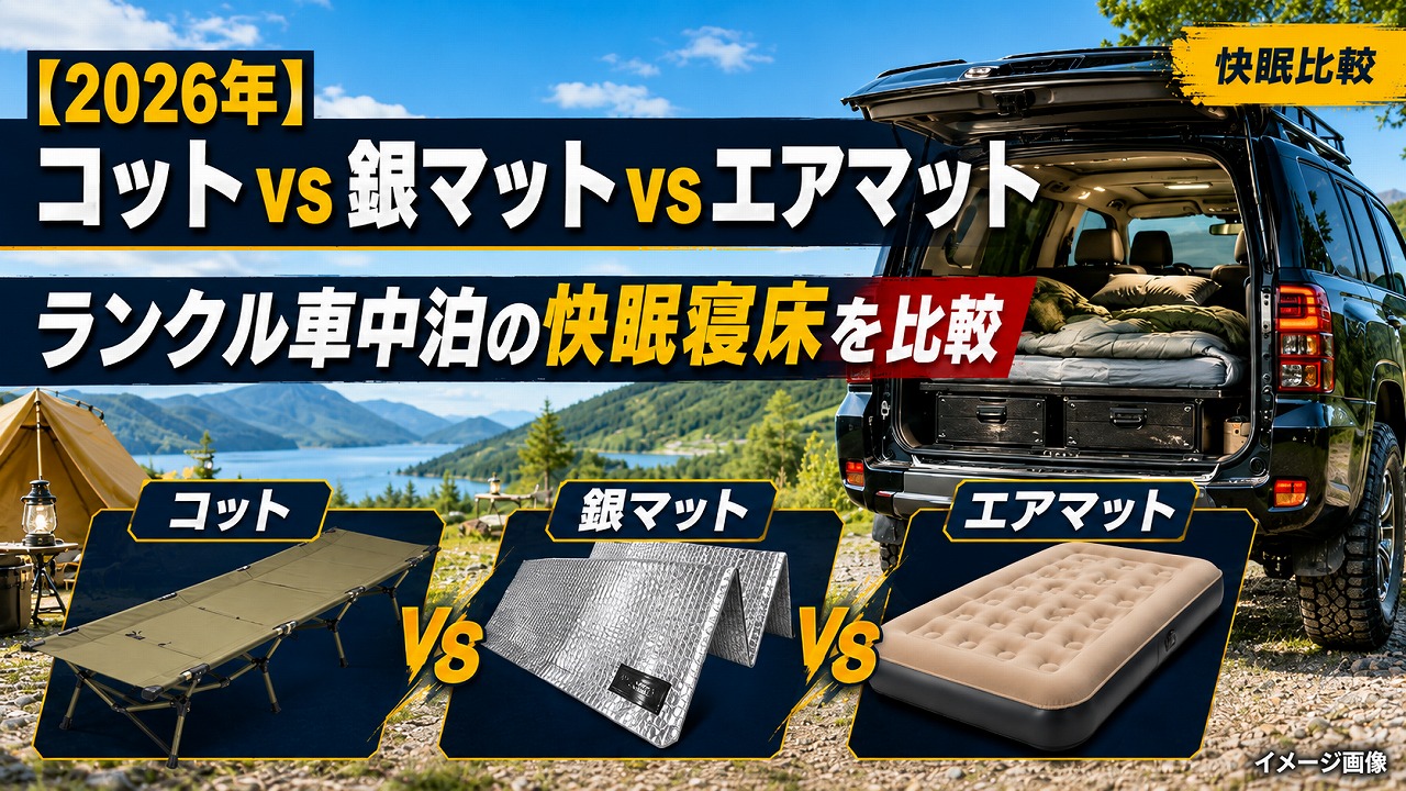 【2026年】コット vs 銀マット vs エアマット｜ランクル車中泊の快眠に最適な寝床を比較