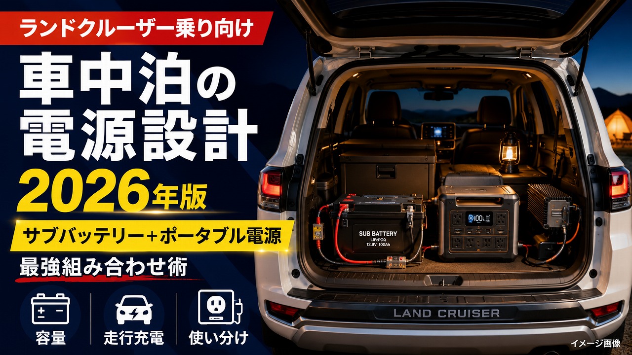 【ランドクルーザー乗り向け】車中泊の電源設計を完全解説｜サブバッテリー+ポータブル電源の最強組み合わせ術【2026年版】