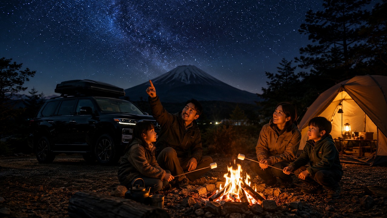 家族キャンプの夜｜焚き火と星空