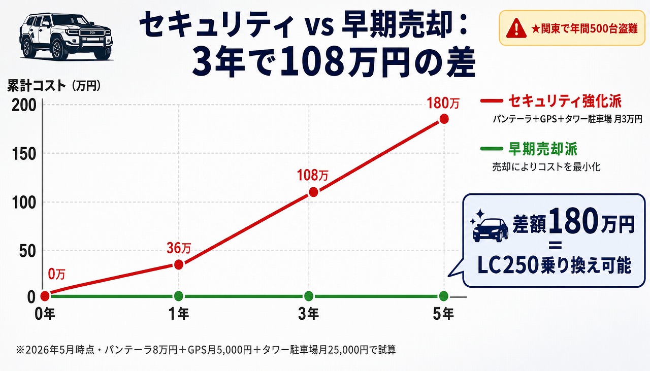 ランクル盗難セキュリティ費用 vs 早期売却 3年累計コスト比較｜2026年最新