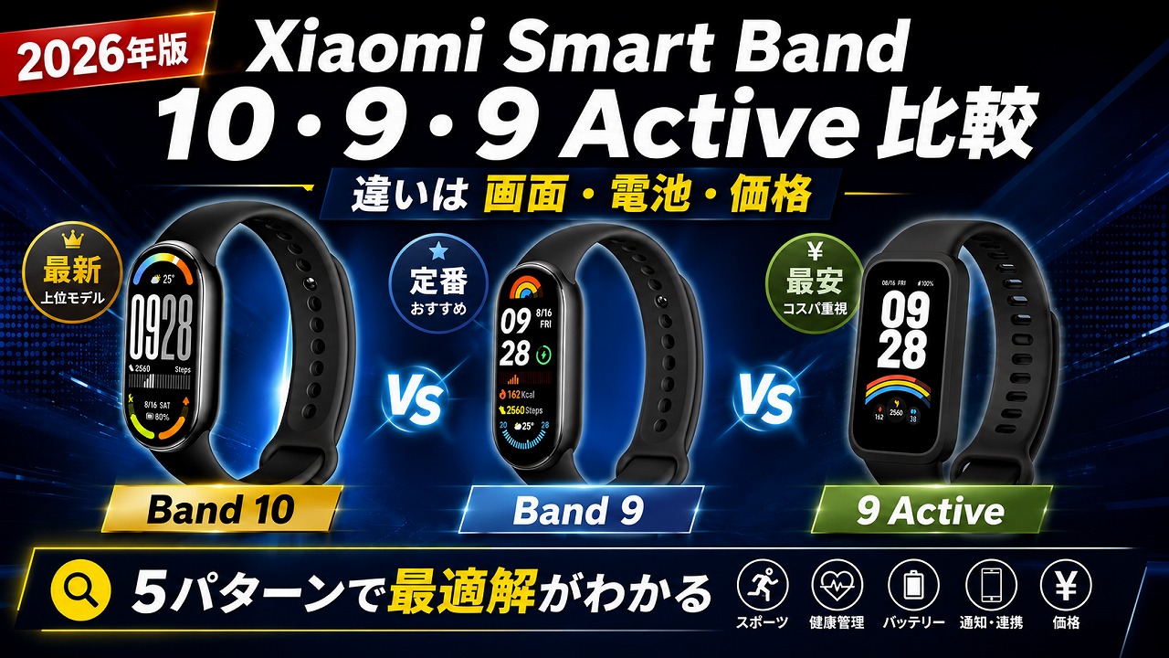 【2026年】Xiaomi Smart Band 10・9・9 Active の違いを比較｜どれを買うべきか5パターンで判定