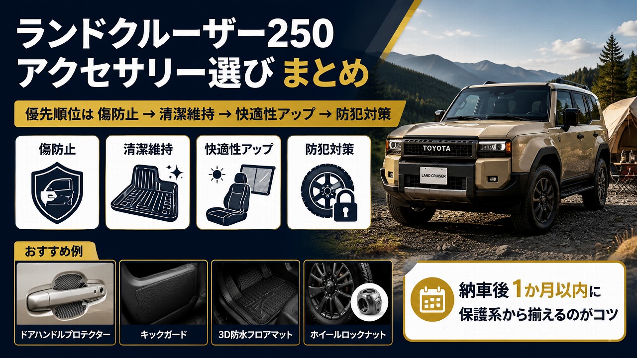 【2026年最新】ランドクルーザー250 アクセサリー おすすめ20選｜カスタム初心者が最初に揃えるべき純正・社外パーツ