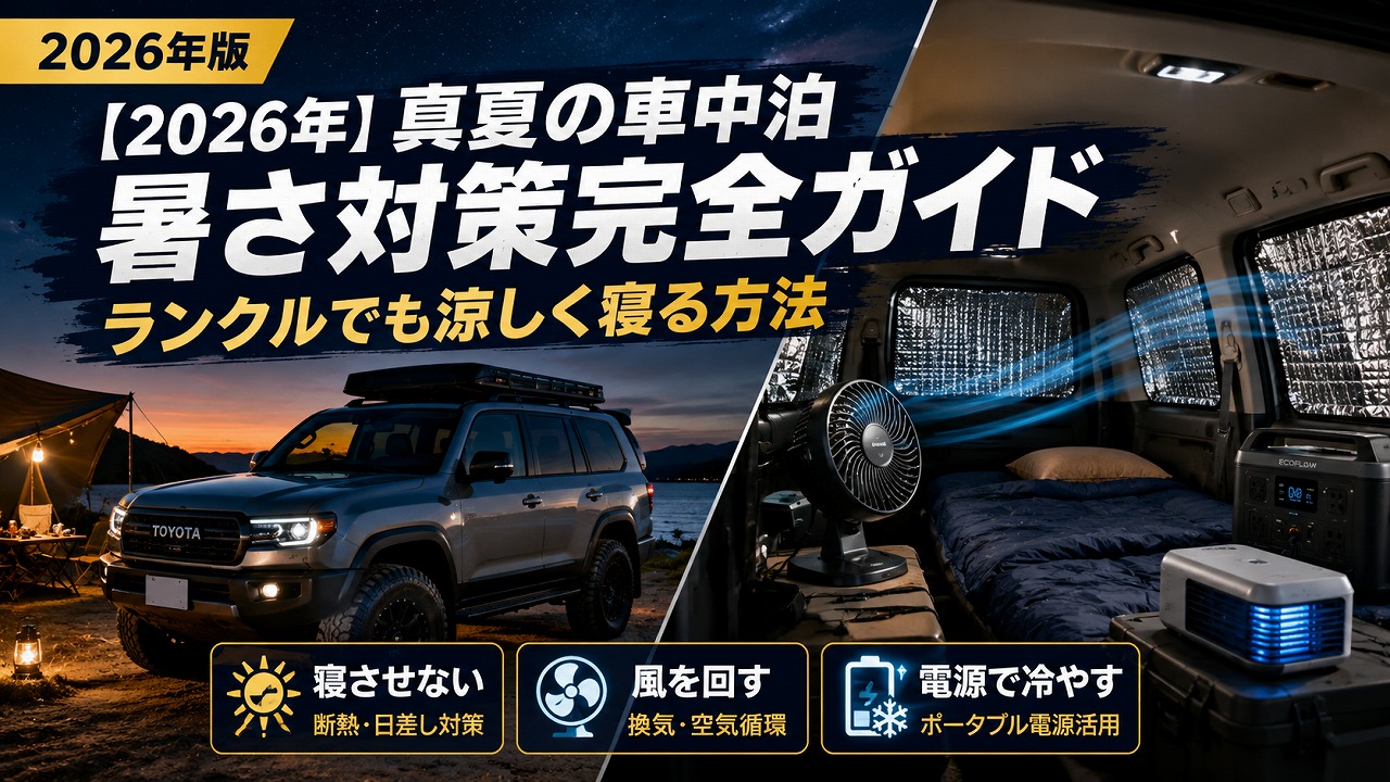 【2026年】真夏の車中泊 暑さ対策完全ガイド｜ランクルでも涼しく寝る方法