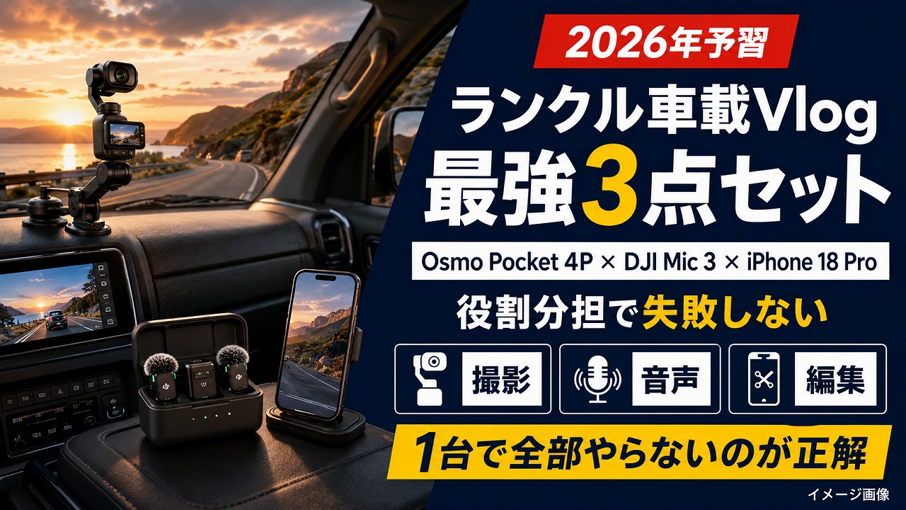 【2026年予習】ランクル車載Vlog鉄板3点セットは？Osmo Pocket 4P×DJI Mic 3×iPhone 18 Pro（予想）の役割分担を解説