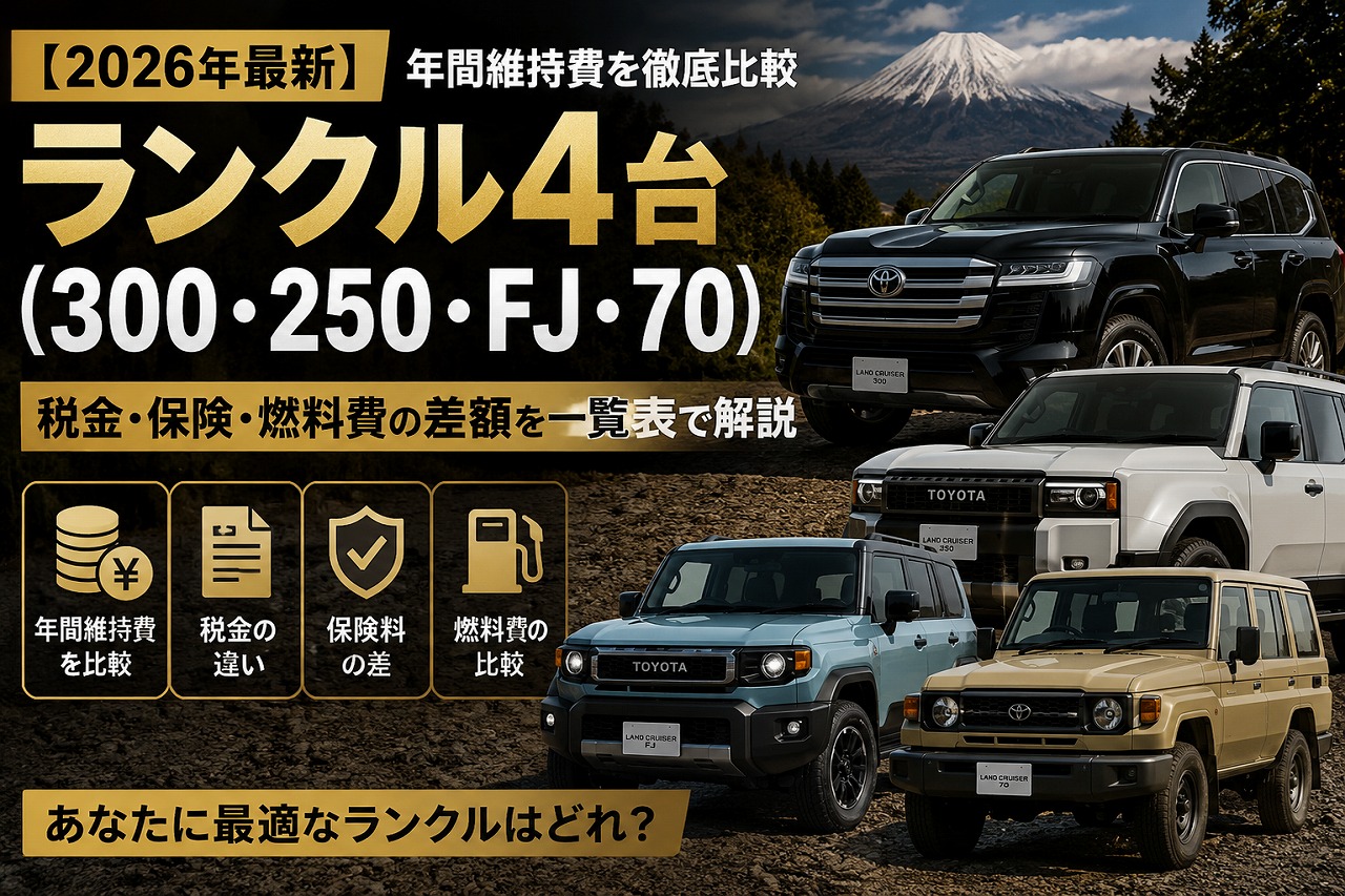 【2026年最新】ランクル4台（300・250・FJ・70）年間維持費を徹底比較｜税金・保険・燃料費の差額を一覧表で解説