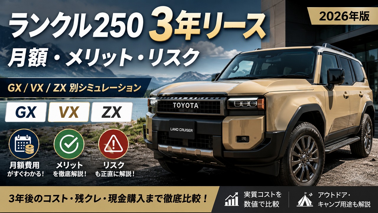 ランクル250を3年リースする月額とメリット・リスク【2026年版】GX/VX/ZX別シミュレーション