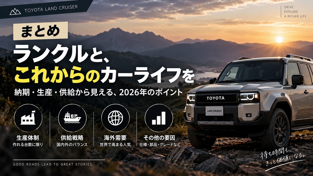 ランクルはなぜ納期が長いのか?生産体制・供給戦略から読み解く2026年の状況|まとめ