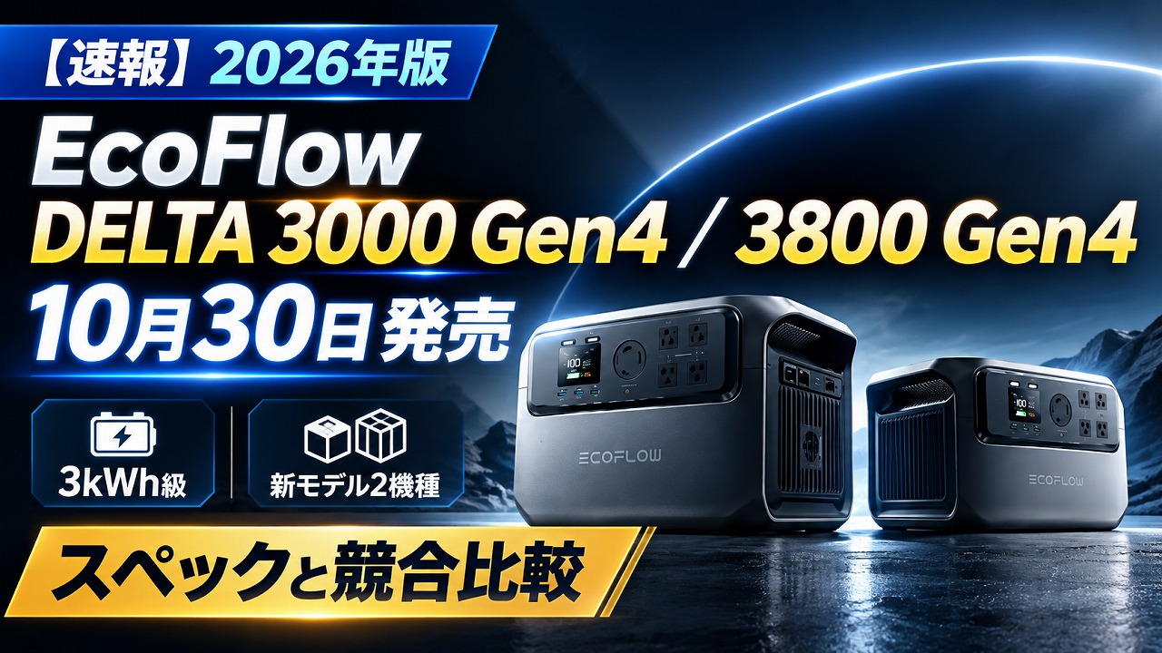 【速報】EcoFlow DELTA 3000 Gen4/3800 Gen4が10月30日発売|ポータブル電源のスペックと競合比較【2026年】
