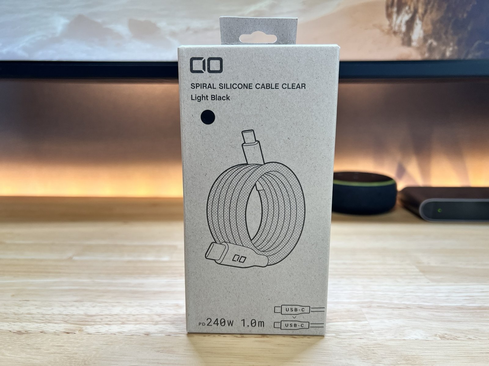 スパイラルシリコンケーブル クリアカラー CtoC 1m(ライトブラック)のパッケージ正面