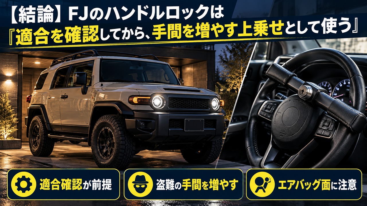 FJのハンドルロックは適合を確認してから手間を増やす上乗せとして使う